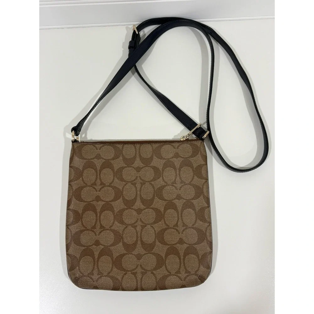 COACH Signature Crossbody Shoulder Bag F52856 Brown/Navy Blue No Bag Tag